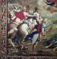 Wandteppich, der die Taten der Apostel darstellt, die Bekehrung des Heiligen Paulus (Detail der Gefährten des Heiligen Paulus), gewebt in der Beauvais-Werkstatt unter der Leitung von Philippe Behagle (1641-1705), 1695-98